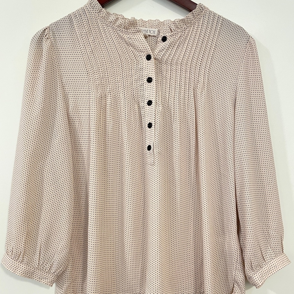 Womens Medium Light Blush Polka Dot Patterned Long Sleeve Blouse